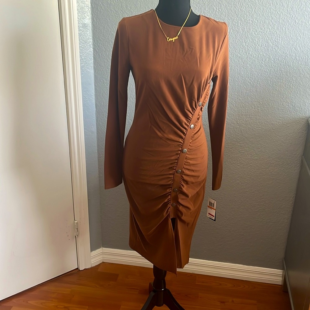 Brown wrap around dress, midi dress, size small